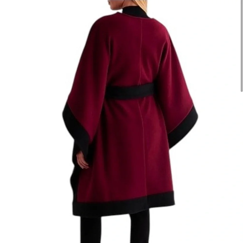 NWT Express Elegant Burgundy and Black Women's Warm Wrap Front Cape Coat M/L